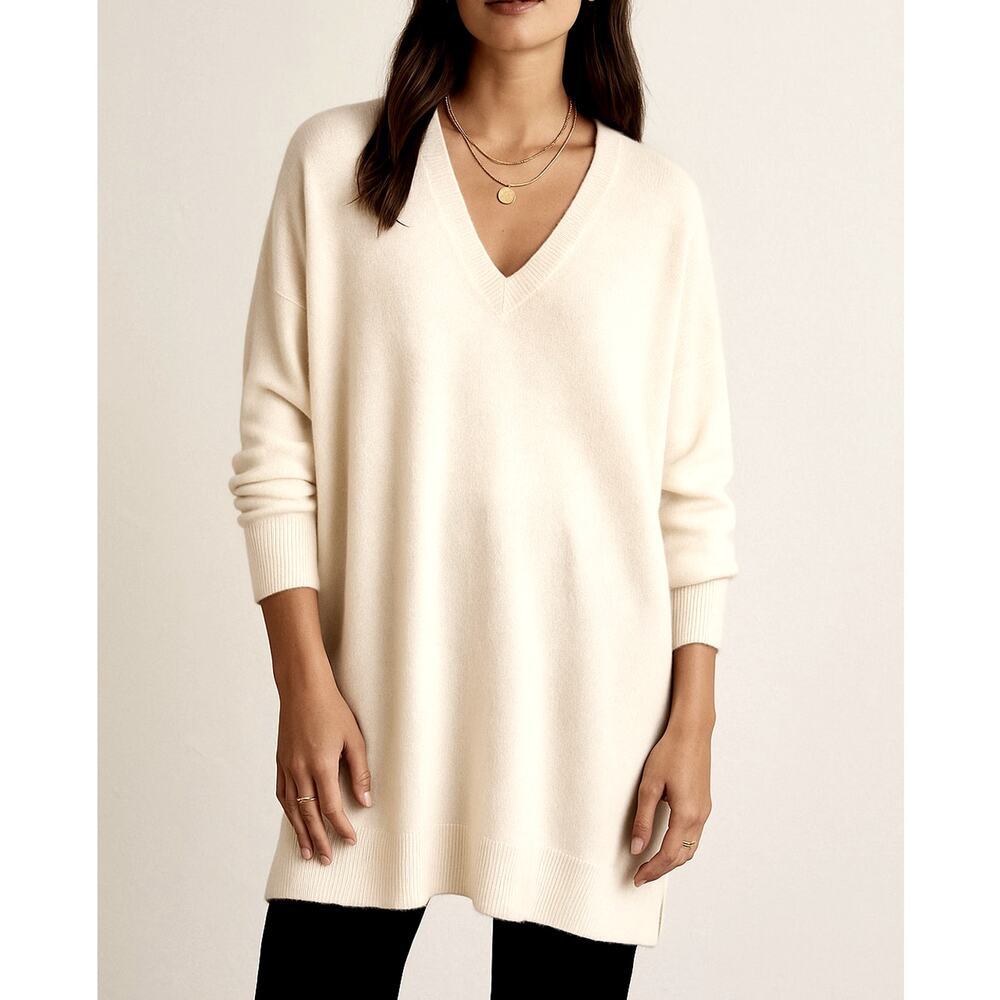 NWT! Jenni Kayne S Long 100% Cashmere Flynn Tunic Sweater $575 Ivory Cream